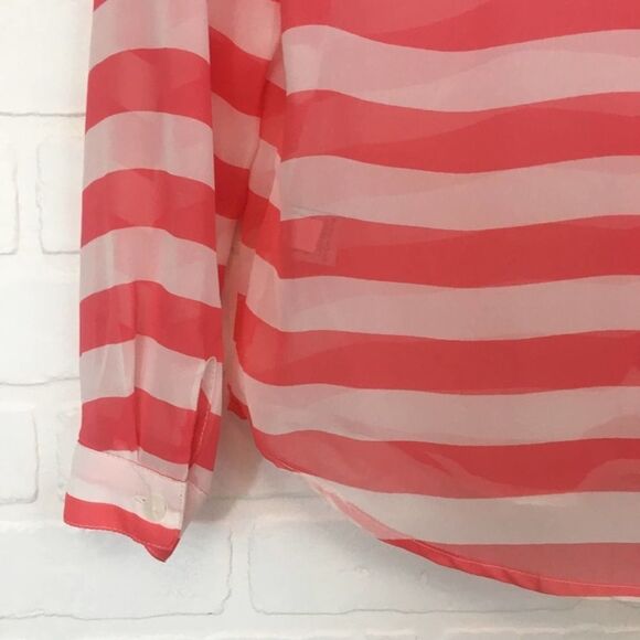 LC Lauren Conrad Sheer Button Up Striped Blouse - Picture 7 of 8